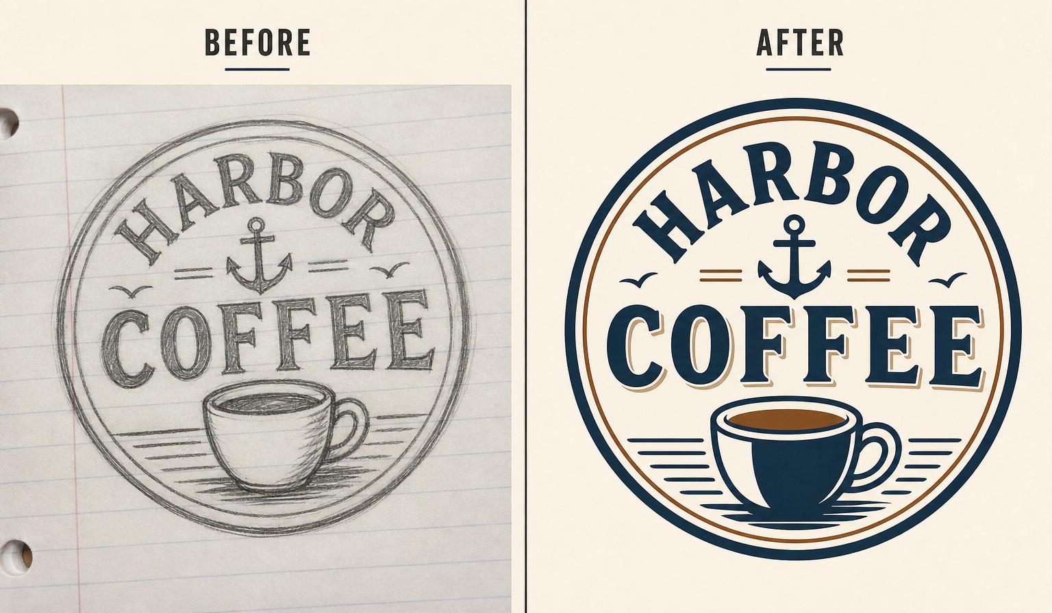 Before and after: Napkin sketch to print-ready logo
